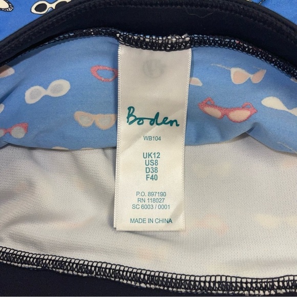 Boden Tankini Top Women's Size 8 US Blue Navy Sunglasses Print Ischia Halter - Picture 11 of 12